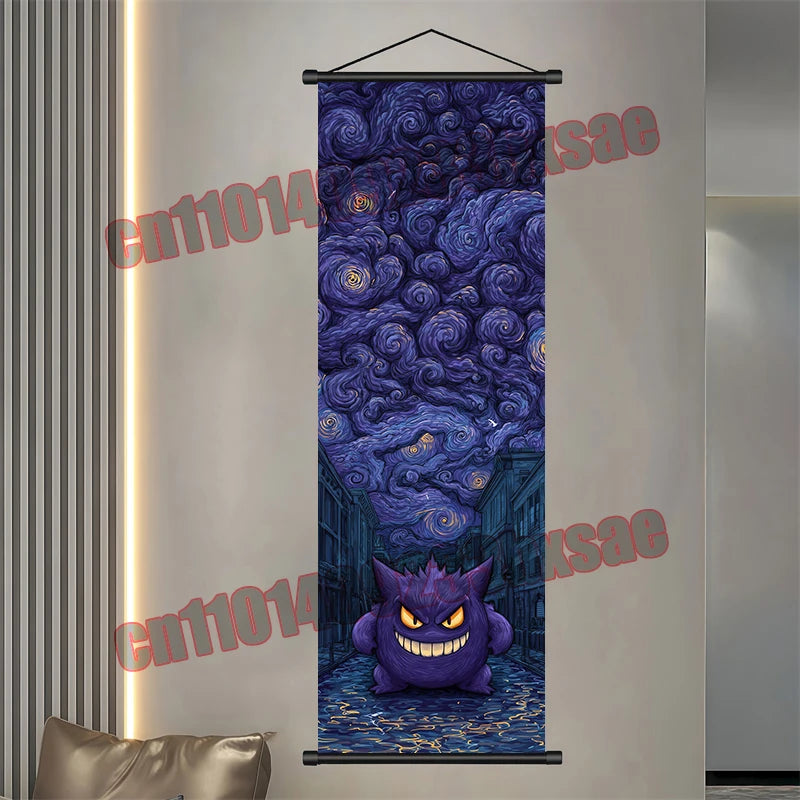 Printed Pokemon Poster, Anime Wall Artwork, Gengar Eevee Pikachu Images, Scroll Paintings, Retro Artist Home Living Room Decor