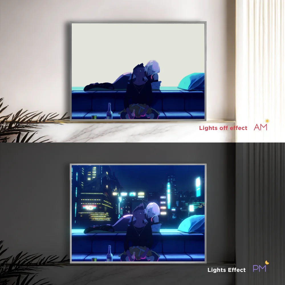 Anime Cyberpunk Glowing Wall Art - Edgerunners LED Night Light for Room Decor, Futuristic Lamparas de Mesita Lighting