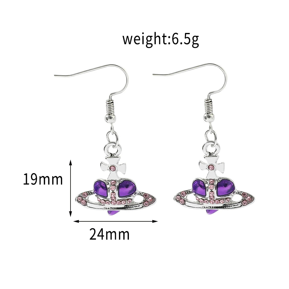 Anime Oosaki Nana Cosplay Saturn Planet Earrings Aesthetic Cubic Zircon Heart Silver Plated Drop Earring Jewelry for Girls