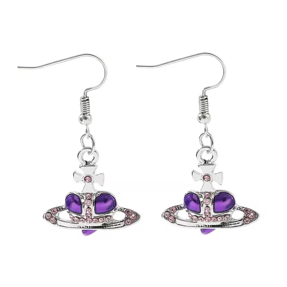 Anime Oosaki Nana Cosplay Saturn Planet Earrings Aesthetic Cubic Zircon Heart Silver Plated Drop Earring Jewelry for Girls
