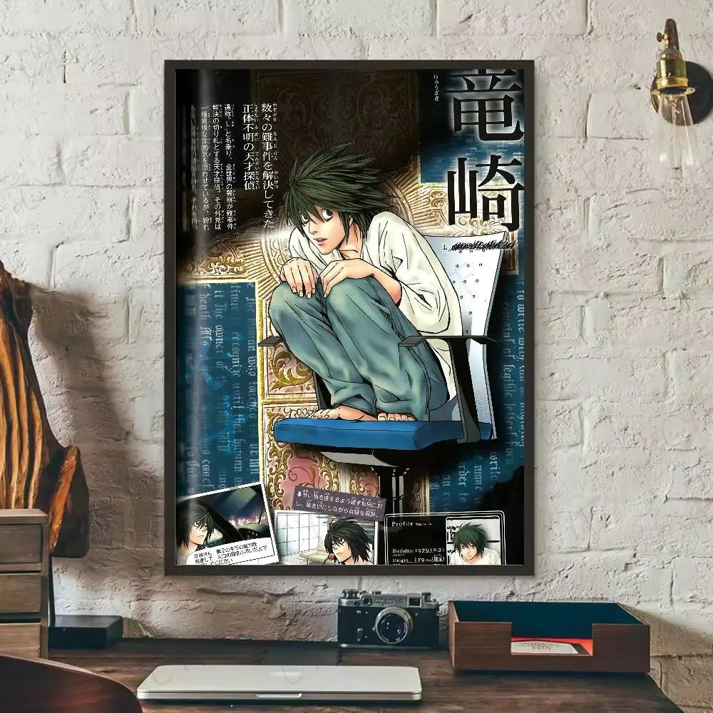 Anime D-Death Note DN L Poster HD Art Sticky Wall Waterproof Home Living Room Bedroom Bar Aesthetic Decoration