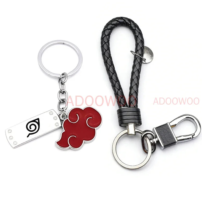 20 Styles Bandai Naruto Red Cloud Alloy Keychain Set Woven Leather Rope Charm Cartoon Keychain Car Pendant Young Punk Toy Gift