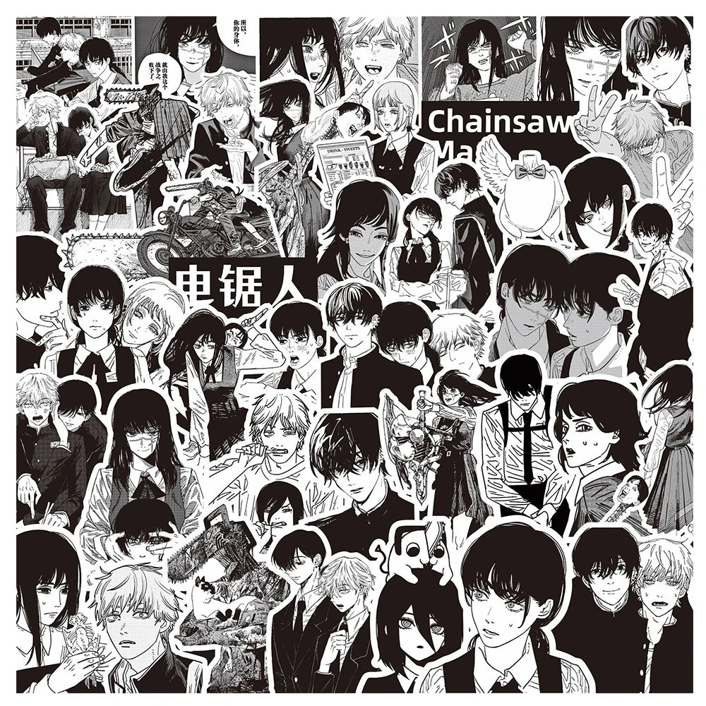 10/30/75pcs Black and White Chainsaw Man Stickers Anime Decals Cool DIY Skateboard Laptop Phone Waterproof Cartoon Sticker Toys