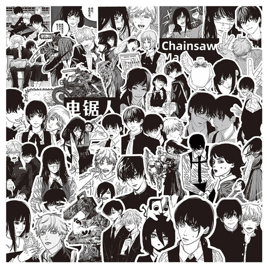 10/30/75pcs Black and White Chainsaw Man Stickers Anime Decals Cool DIY Skateboard Laptop Phone Waterproof Cartoon Sticker Toys