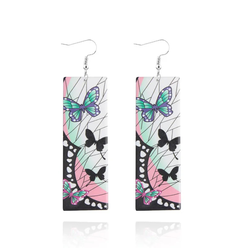 Creative Anime Acrylic Earrings For Women Demon Layer Butterfly Tanjiro Ear Drop Trendy Fans Cosplayer Jewelry Accessories Gifts