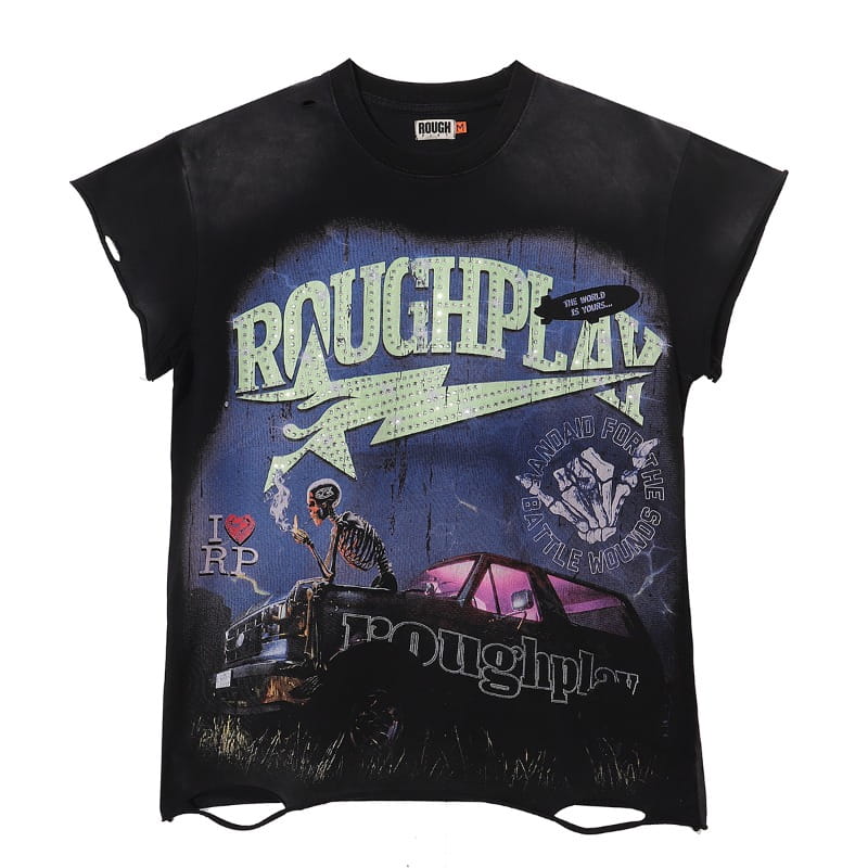 Rhinestone Printed Sleeveless T-Shirt – Loose Cotton