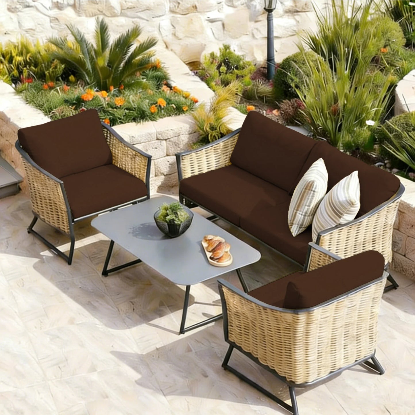 Outdoor Tropical Print Sofa Cushion Covers - Non-Slip Furniture Protectors, Replacement for Individual Seat Cushions