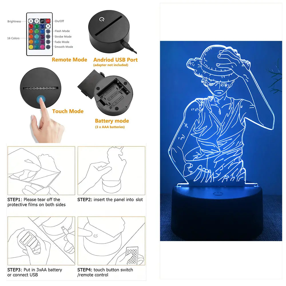 One Piece Luffy 3D LED Night Light – Color Lamp