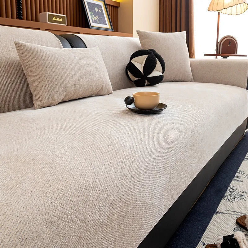 Minimalist Twill Chenille Anti-Slip Sofa Cover for All Seasons Living Room Furniture Decor Couch Cushion Cover Slipcover