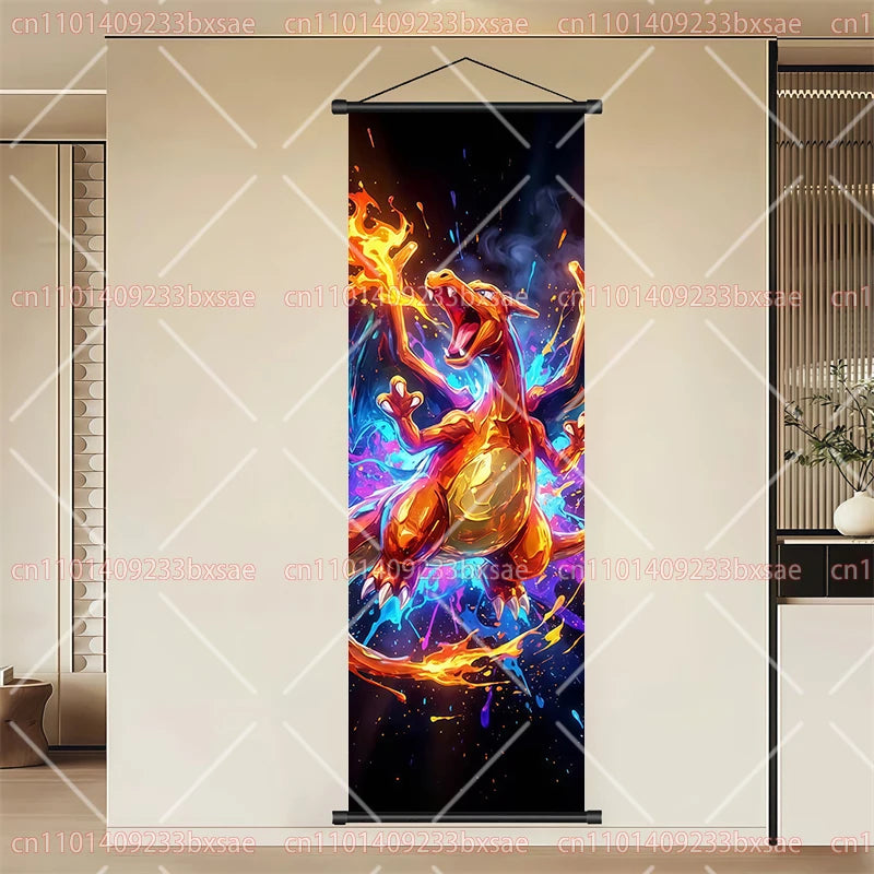 Pokémon Anime HD Scroll Painting Eevee Pikachu Suicune Charizard Mewtwo Background Wall Art Decoration Poster Children's Gift