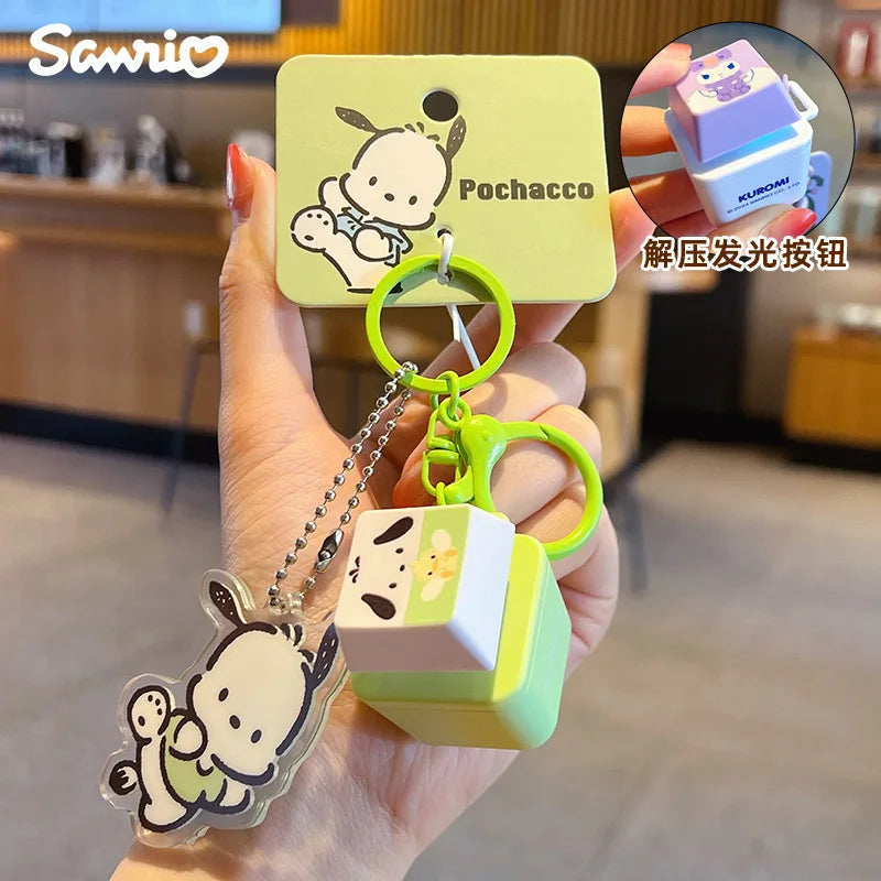 Genuine Sanrio Light Sound Press Button Stress Relief Keychain Adorable Bag Pendant Anime Figures Unique Gift For Friends Family