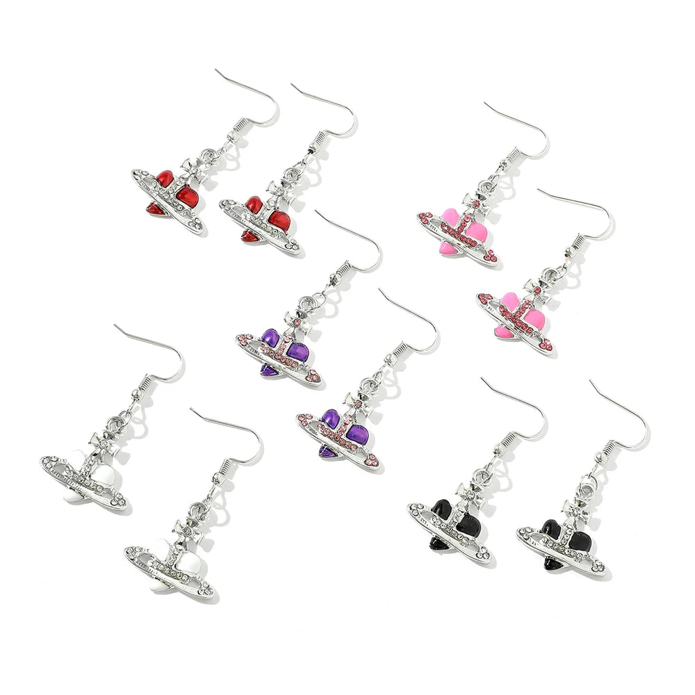 Anime Oosaki Nana Cosplay Saturn Planet Earrings Aesthetic Cubic Zircon Heart Silver Plated Drop Earring Jewelry for Girls