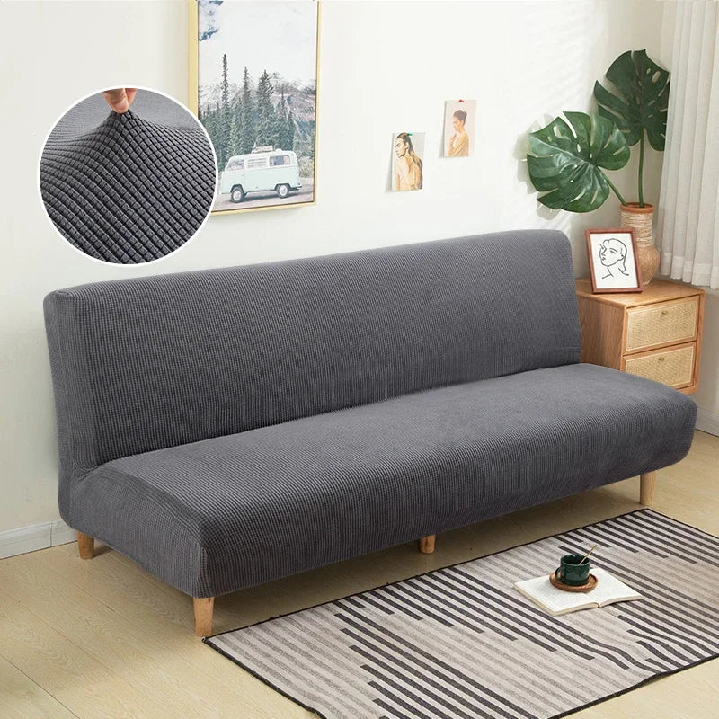 Polar Fleece Fabric Armless Futon Sofa Bed Cover Solid Without Armrest Big Elastic Folding Furniture home Decoration Bench Cover