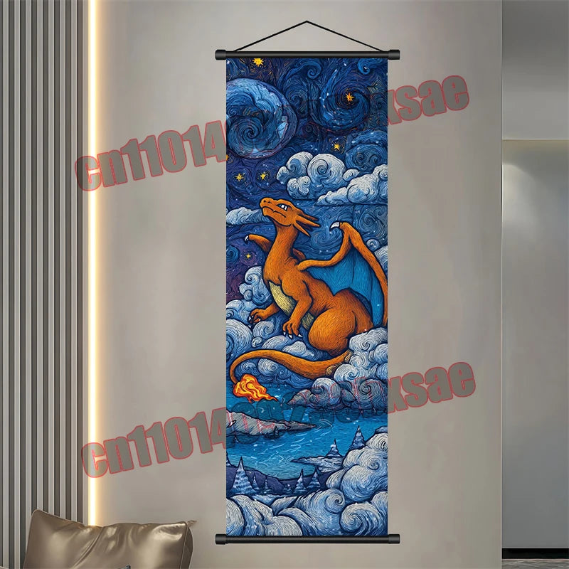 Printed Pokemon Poster, Anime Wall Artwork, Gengar Eevee Pikachu Images, Scroll Paintings, Retro Artist Home Living Room Decor