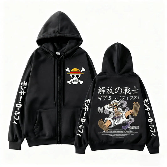 Monkey D Luffy Gear 5 One Piece Anime Zip Up Hoodie Men Women 2026 New Cartoon Print Sweatshirt Unisex Streetwear Casual Jacket