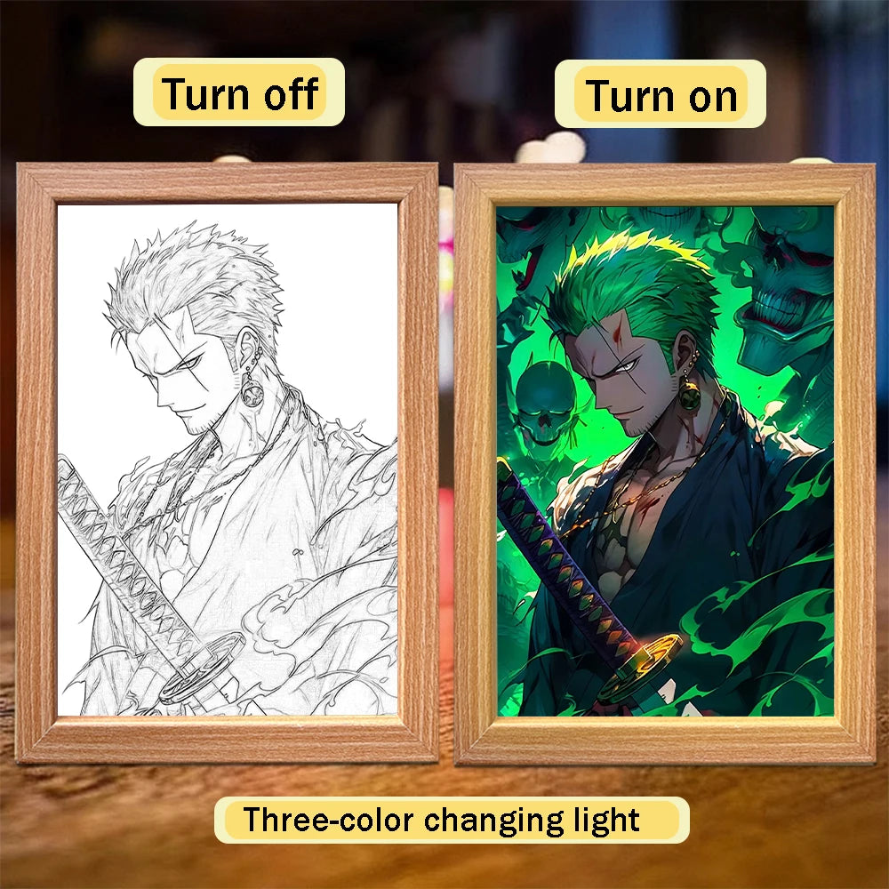 Anime character One Piece Luffy Zorro animated frame LED light study bedroom Christmas birthday gift