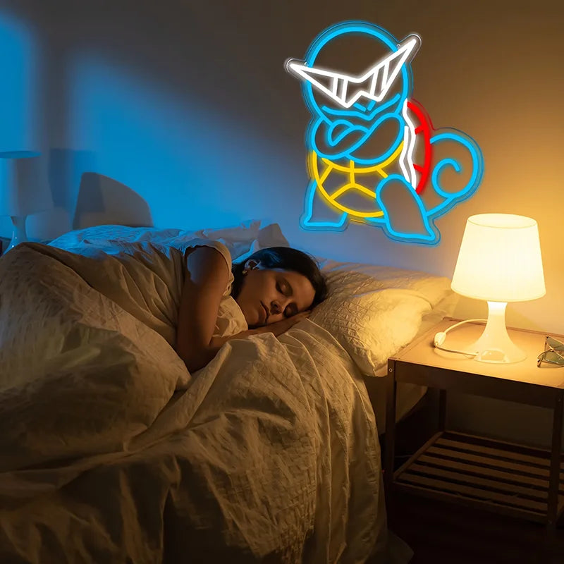 Squirtle Anime LED Neon Sign USB Dimmable Pokémon Night Light for Bedroom for Man Cave Bar Club Game Room Party Decor Kid Gifts