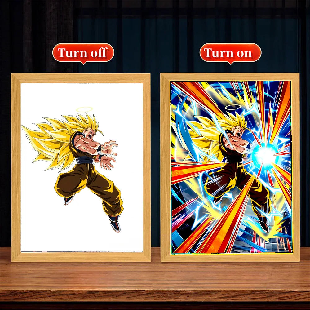 Dragon Ball Z Anime Figure Light Painting Photo Frame Dragon Ball Figures Goku Vegeta Led Night Light Room Decor Gifts Moon Lamp