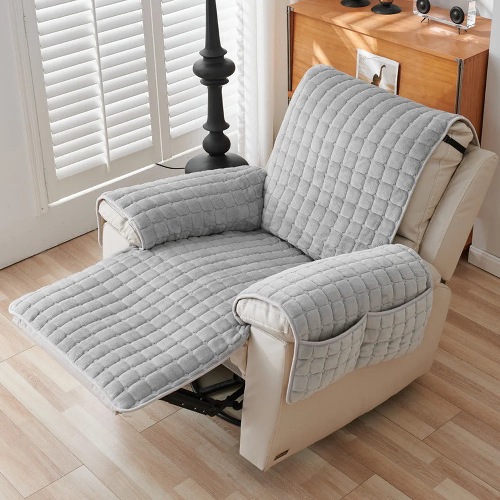 Recliner Sofa Protector Cover with Armrests Pockets Armchair Case Plush Sofa Cover Non-Slip Wear Resistant Chair Covers
