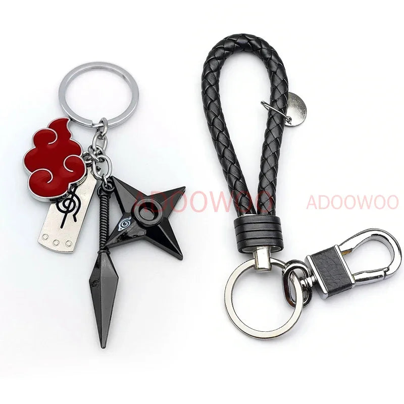 20 Styles Bandai Naruto Red Cloud Alloy Keychain Set Woven Leather Rope Charm Cartoon Keychain Car Pendant Young Punk Toy Gift