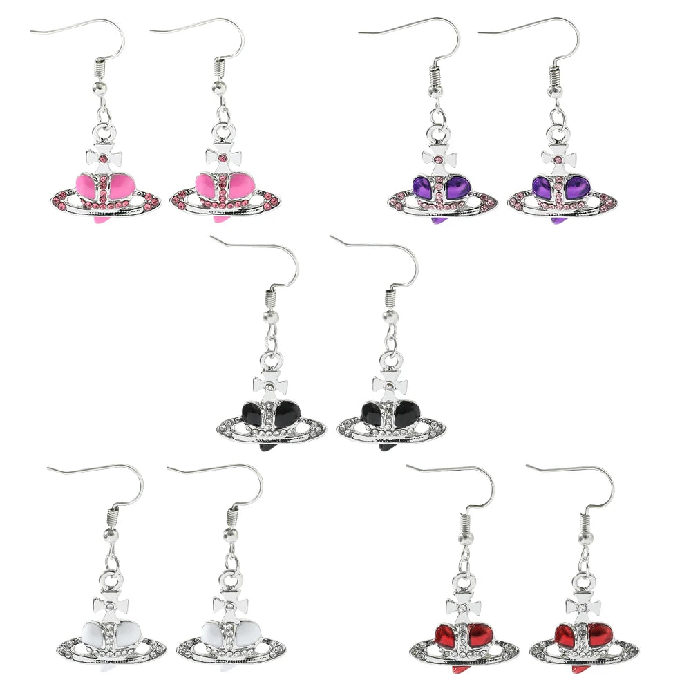 Anime Oosaki Nana Cosplay Saturn Planet Earrings Aesthetic Cubic Zircon Heart Silver Plated Drop Earring Jewelry for Girls