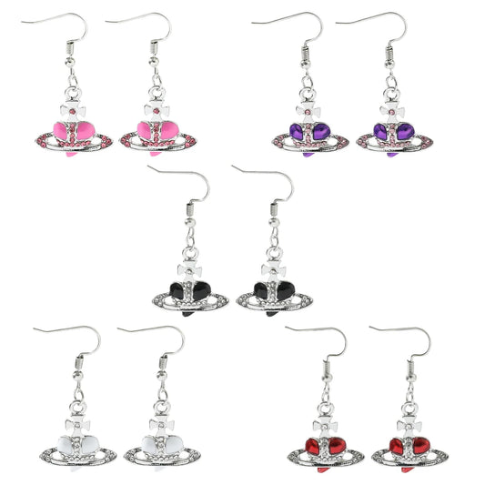 Anime Oosaki Nana Cosplay Saturn Planet Earrings Aesthetic Cubic Zircon Heart Silver Plated Drop Earring Jewelry for Girls