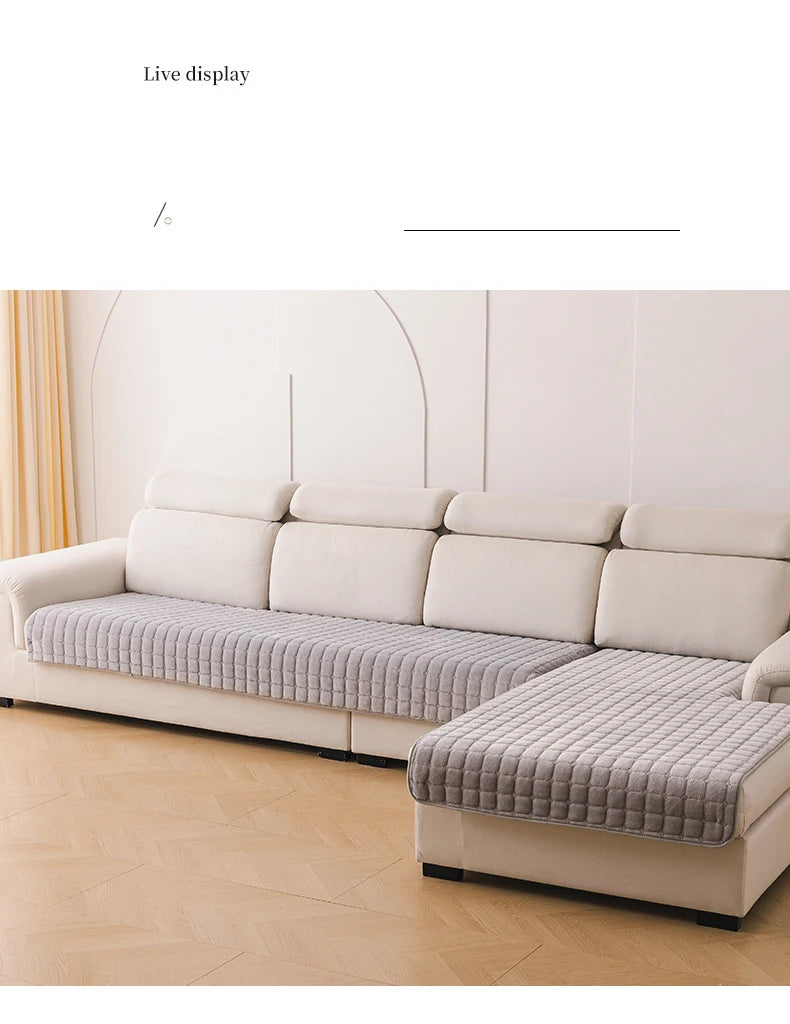 Flannel Sofa Cushion Four Seasons General Non-Slip Thickened Living Room Sofa Backrest Cover Modern Plush Seat Cushion