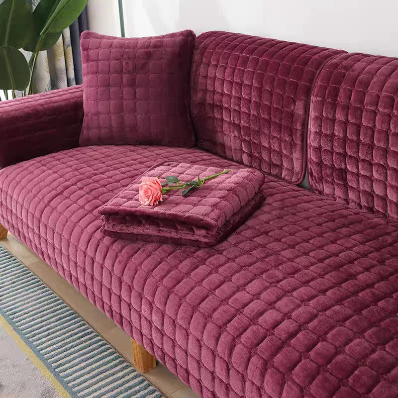 Flannel Sofa Cushion Four Seasons General Non-Slip Thickened Living Room Sofa Backrest Cover Modern Plush Seat Cushion
