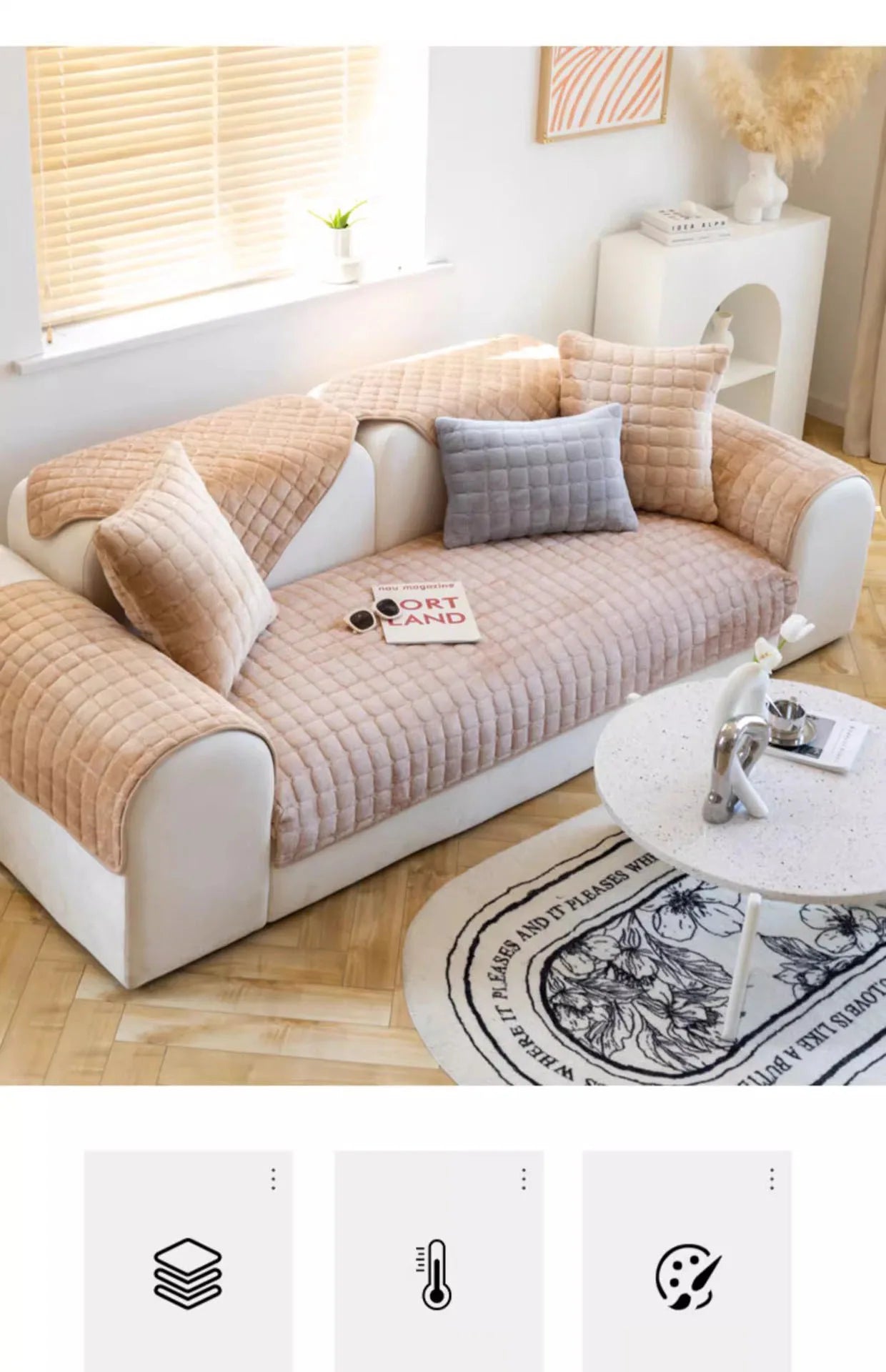 Plush plaid sofa cushion non-slip four seasons universal living room sofa cover simple modern thickened velvet cushion towel