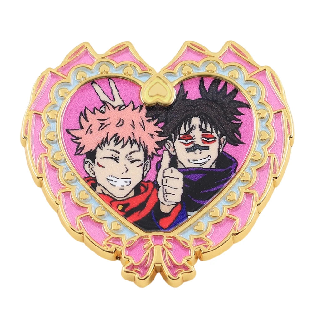 Itadori Yuji And Fushiguro Megumi Heart Badge Jujutsu Kaisen Enamel Pin Cute Playful Jewelry Anime Peripheral Fans Gift Collect