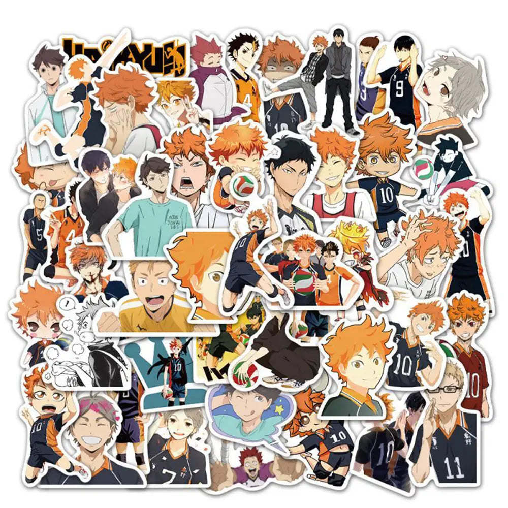 50pcs Cartoon Anime Haikyuu!! Stickers Decals Skateboard Laptop Suitcase Phone Diary Funny Waterproof Sticker for Kids