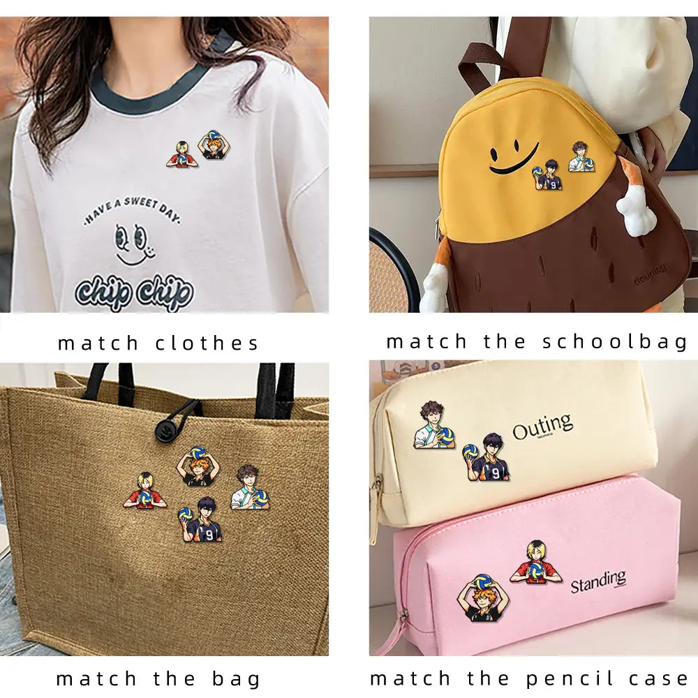 4pcs Cute Volleyball Boy Enamel Pin Cartoon Anime Brooch For Coat Women’s Brooches Fashion Lapel Badges Jewelry Gift