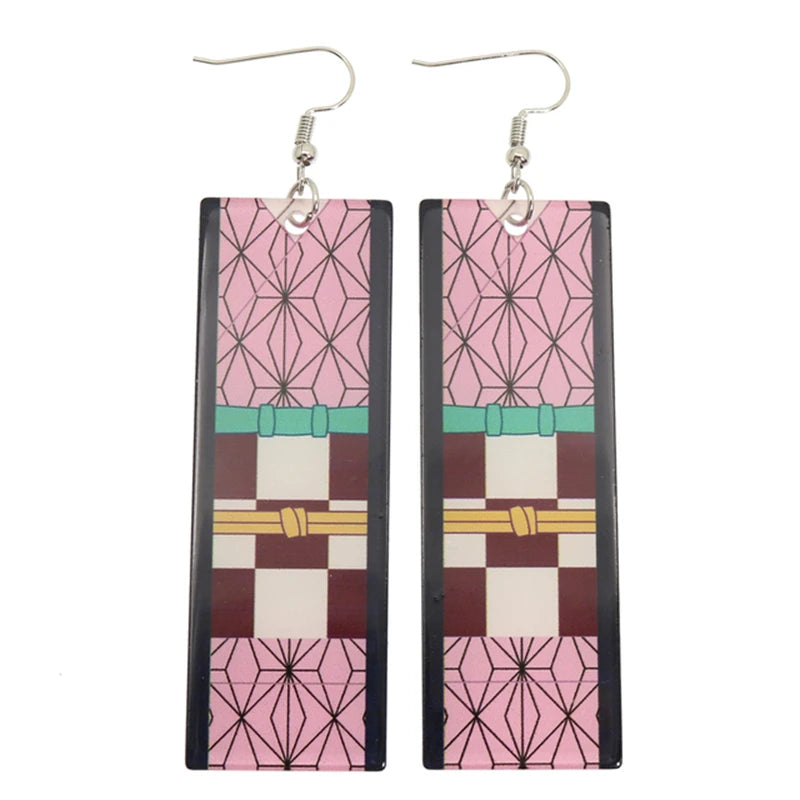 2022 Trendy Acrylic Tanjiro Earrings Demon Slayer Earrings Anime Cosplay Props Hanafuda Drop Long Earrings for Women Girls Jewel