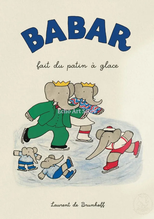 Cartoon Elephant Babar Family Car Cute Yoga Anime Poster and Prints Canvas Printing Wall Art Picture for Kids Room Nursery Decor
