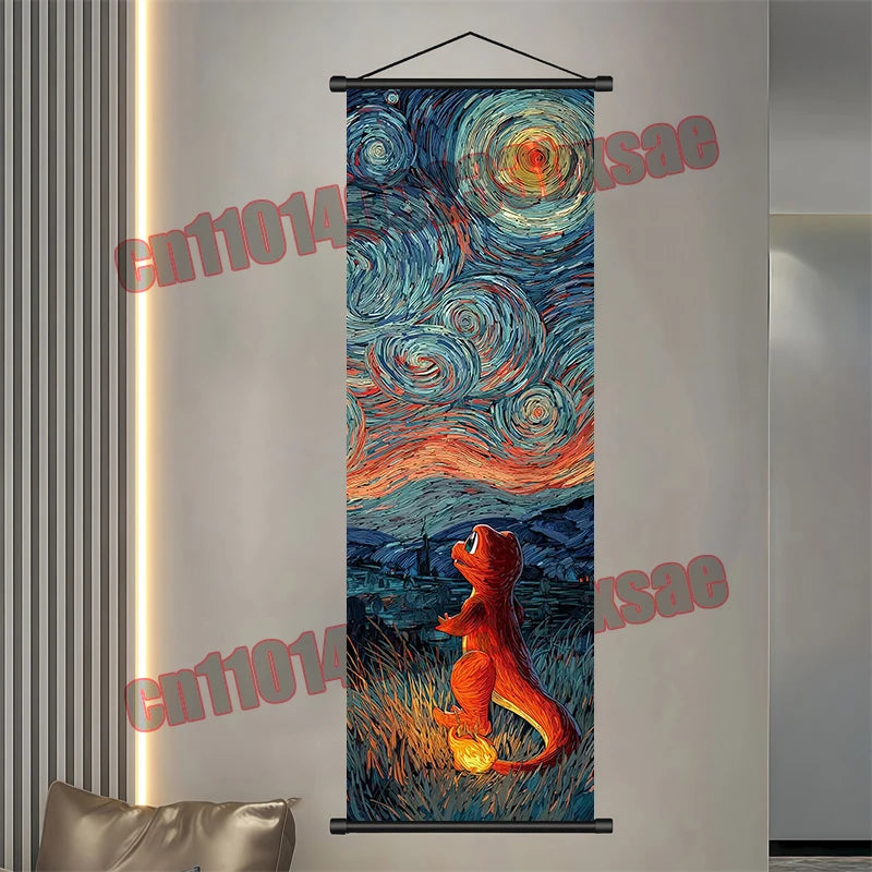 Printed Pokemon Poster, Anime Wall Artwork, Gengar Eevee Pikachu Images, Scroll Paintings, Retro Artist Home Living Room Decor