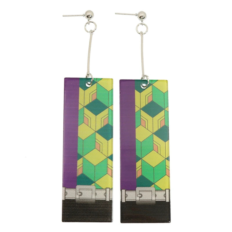 2022 Trendy Acrylic Tanjiro Earrings Demon Slayer Earrings Anime Cosplay Props Hanafuda Drop Long Earrings for Women Girls Jewel