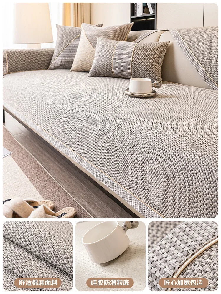 Linen Sofa Cushion for All Seasons Universal Non-slip Sofa Cover Cover New 2024 Backrest Cover Cloth Towel Woven Cotton