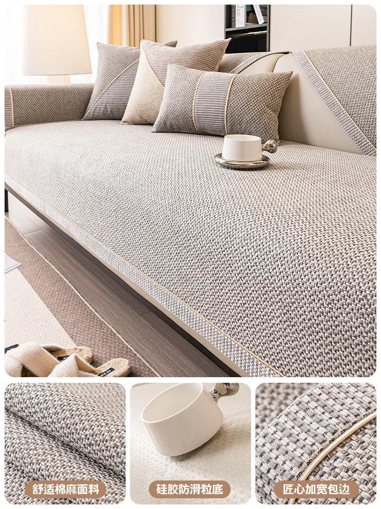 Linen Sofa Cushion for All Seasons Universal Non-slip Sofa Cover Cover New 2024 Backrest Cover Cloth Towel Woven Cotton
