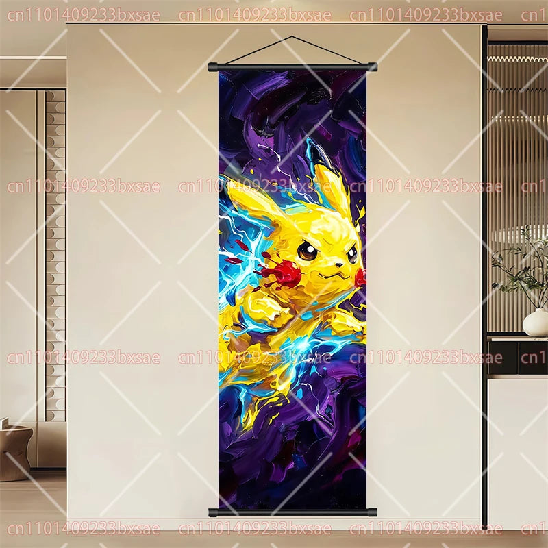 Pokémon Anime HD Scroll Painting Eevee Pikachu Suicune Charizard Mewtwo Background Wall Art Decoration Poster Children's Gift