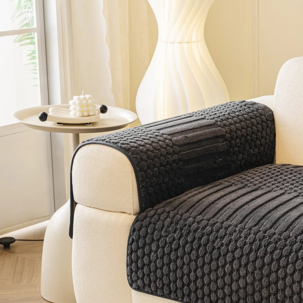 Thicken Warm Geometric Jacquard Fleece Anti-Slip Sofa Cover for Living Room Couch Seat Cover Warm Solid Tuffed Fleece Sofa Towel