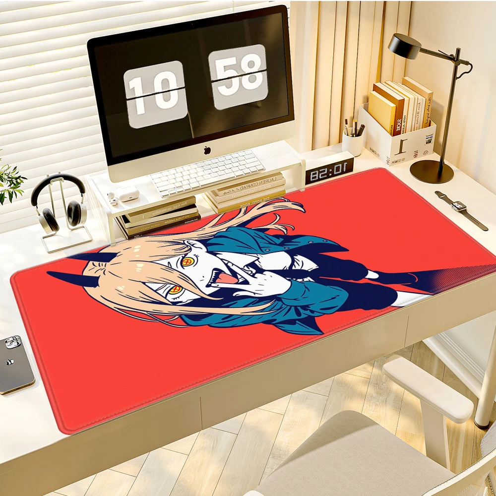Power Chainsaw Man Deskmat Gamer Girl Carpet Xxxl Mouse Pad 1000x500 Playmat Red Computer Mat Anime Mousepads Desk Accesories