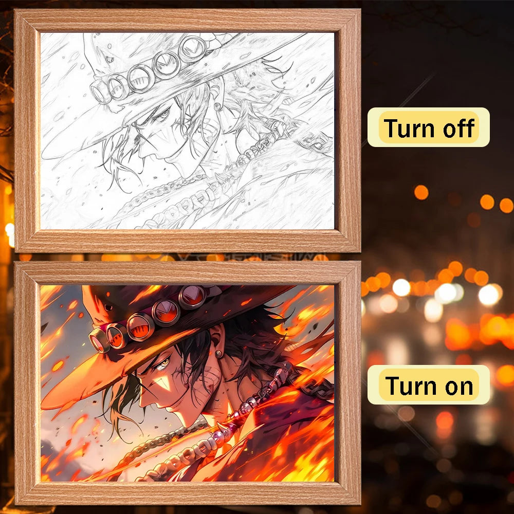 Anime character One Piece Luffy Zorro animated frame LED light study bedroom Christmas birthday gift