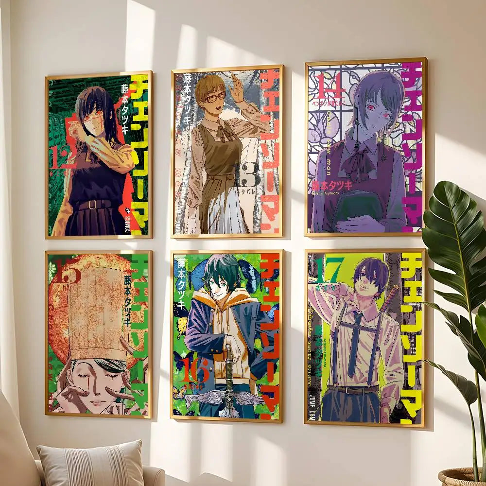 Anime Chainsaw Man Poster Self-adhesive Wall Mural Art Waterproof Sticker For Bar Room Decor High Quality Print Gift