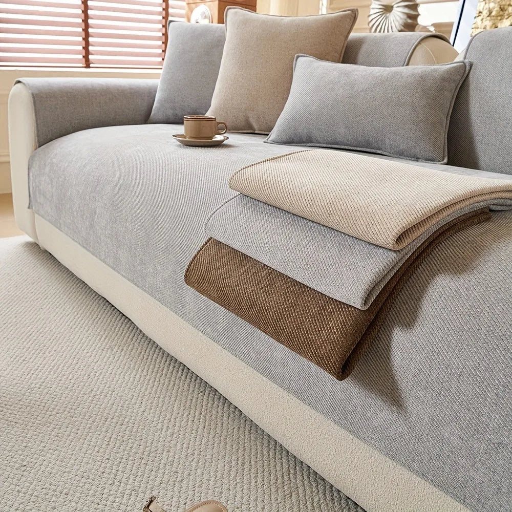 Minimalist Twill Chenille Anti-Slip Sofa Cover for All Seasons Living Room Furniture Decor Couch Cushion Cover Slipcover