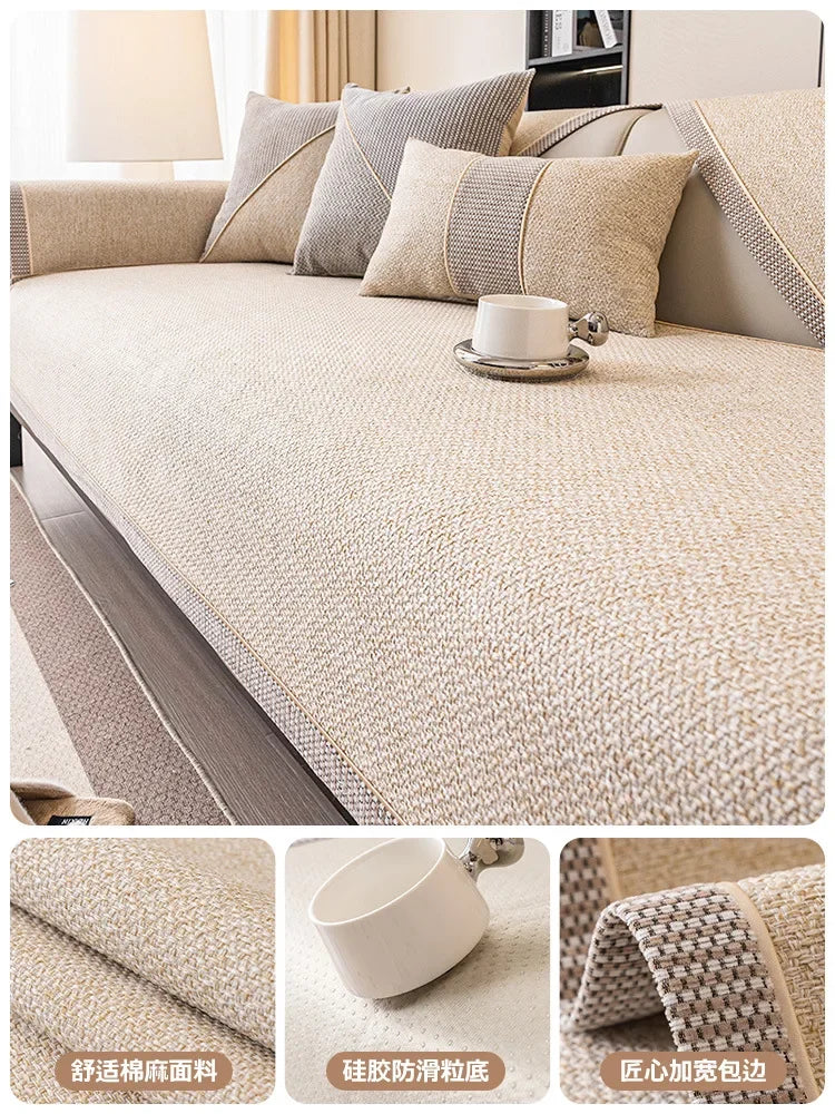 Linen Sofa Cushion for All Seasons Universal Non-slip Sofa Cover Cover New 2024 Backrest Cover Cloth Towel Woven Cotton