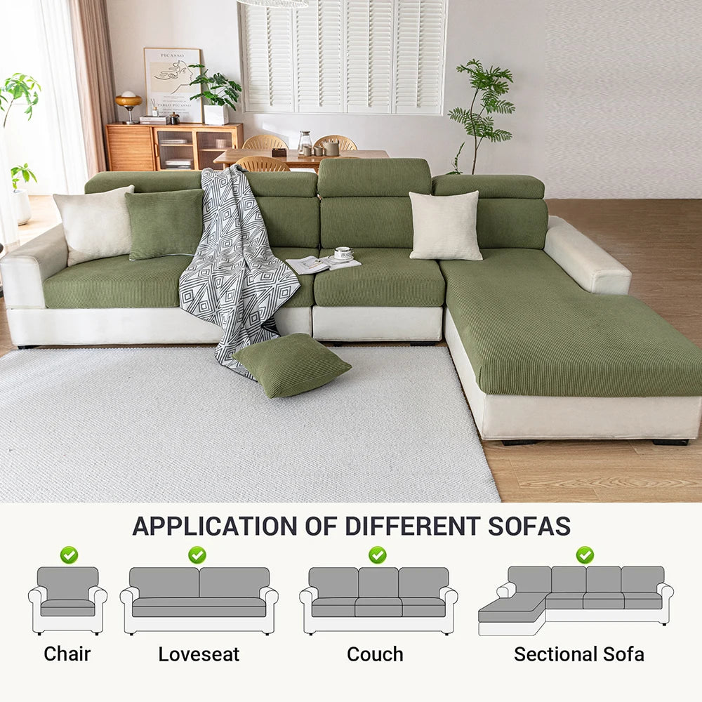 New Thicken Jacquard Sofa Seat Cushion Covers Solid Colors Striped Sofa Covers for Living Room Sectional Couch Covers Removable