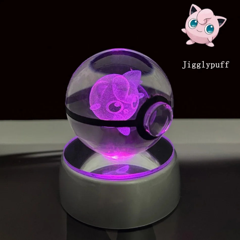 Pokemon 3D Crystal Ball Pikachu Gengar Eevee Mewtwo Anime Game Pokeball Led Night Light Base Kids Birthday Gift Home Decoration
