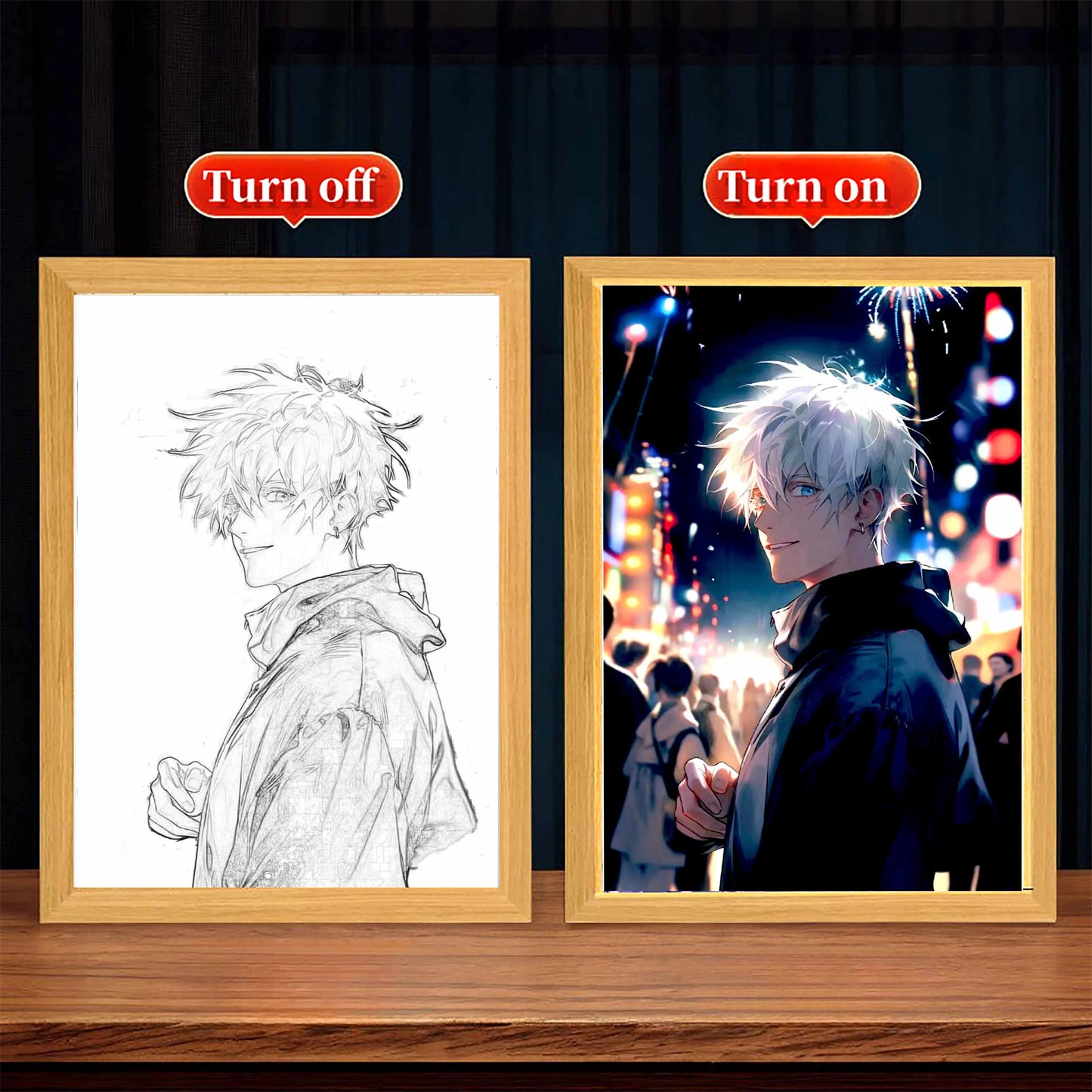 Anime Figure Jujutsu Kaisen Light Painting Photo Frame Action Figures Satoru Gojo Led Night Light Bedroom Decor Gifts Moon Lamp