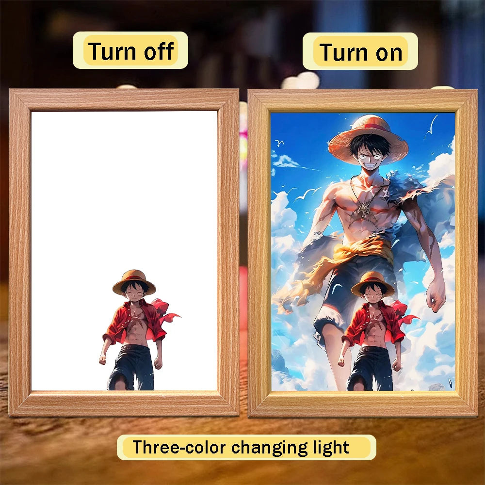 Anime character One Piece Luffy Zorro animated frame LED light study bedroom Christmas birthday gift
