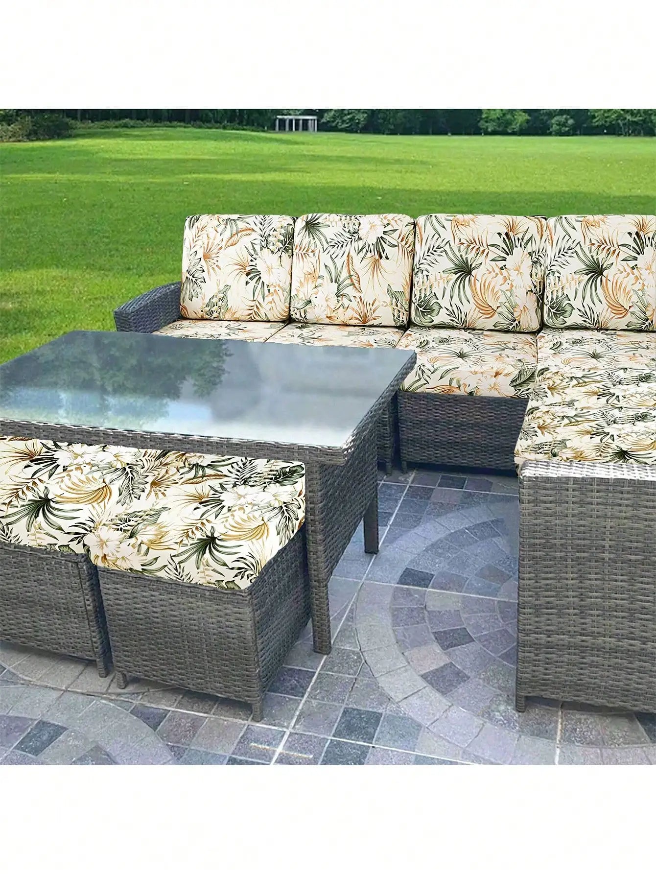 Outdoor Tropical Print Sofa Cushion Covers - Non-Slip Furniture Protectors, Replacement for Individual Seat Cushions